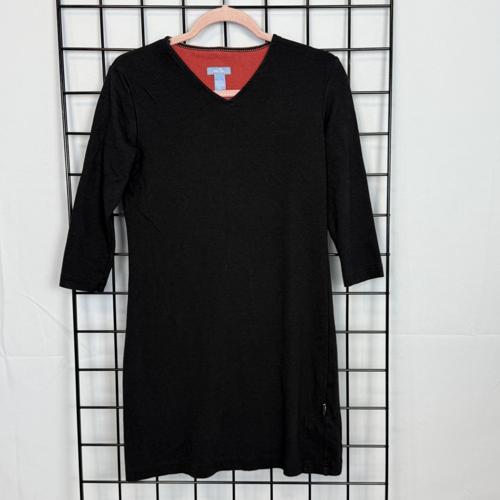 Horny Toad V-Neck Dress Womens S Small Black 3/4 Sleeve Knit Pullover Stretch